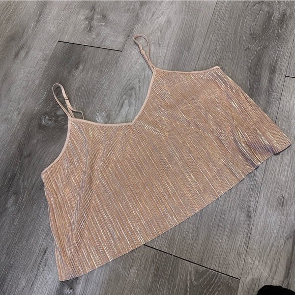 Victoria’s Secret large metallic rose gold crop tank top camisole pink shiny - Picture 2 of 6